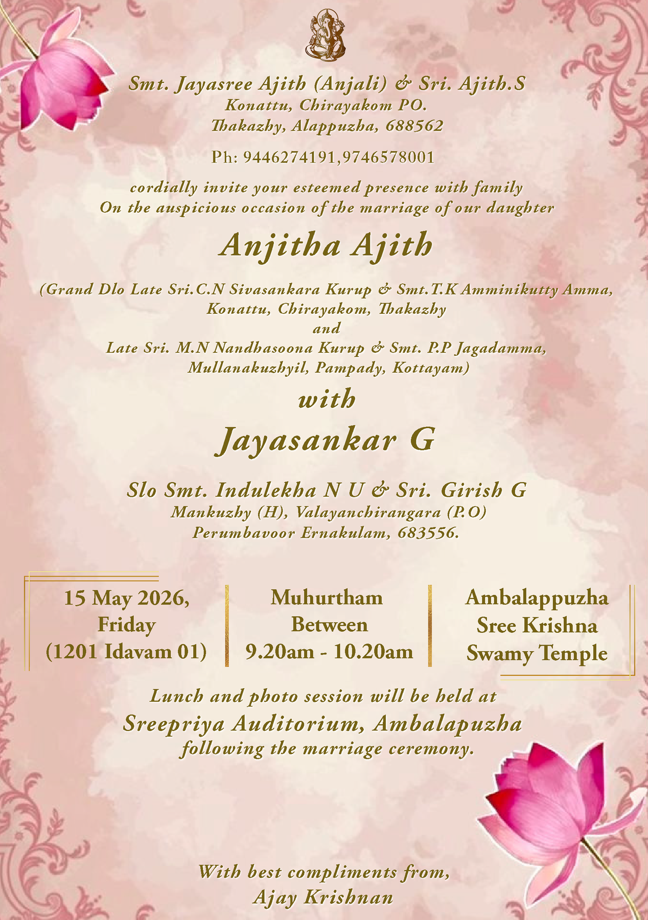 Floral Style Wedding Card